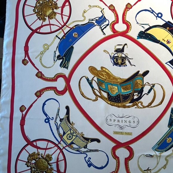 Vintage Hermes Springs Silk Scarf White Background  Designed by Phillipe Ledoux - Picture 10 of 16